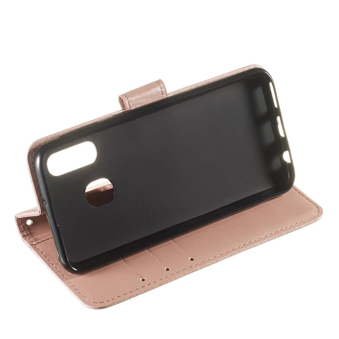 Solid Color Leather Wallet Stand Phone Case Cover for Samsung Galaxy A40 - Light Pink - 6