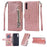 Glitter Powder Zippered Stand Leather Wallet Case with Strap for Samsung Galaxy A70 - Rose Gold - 1