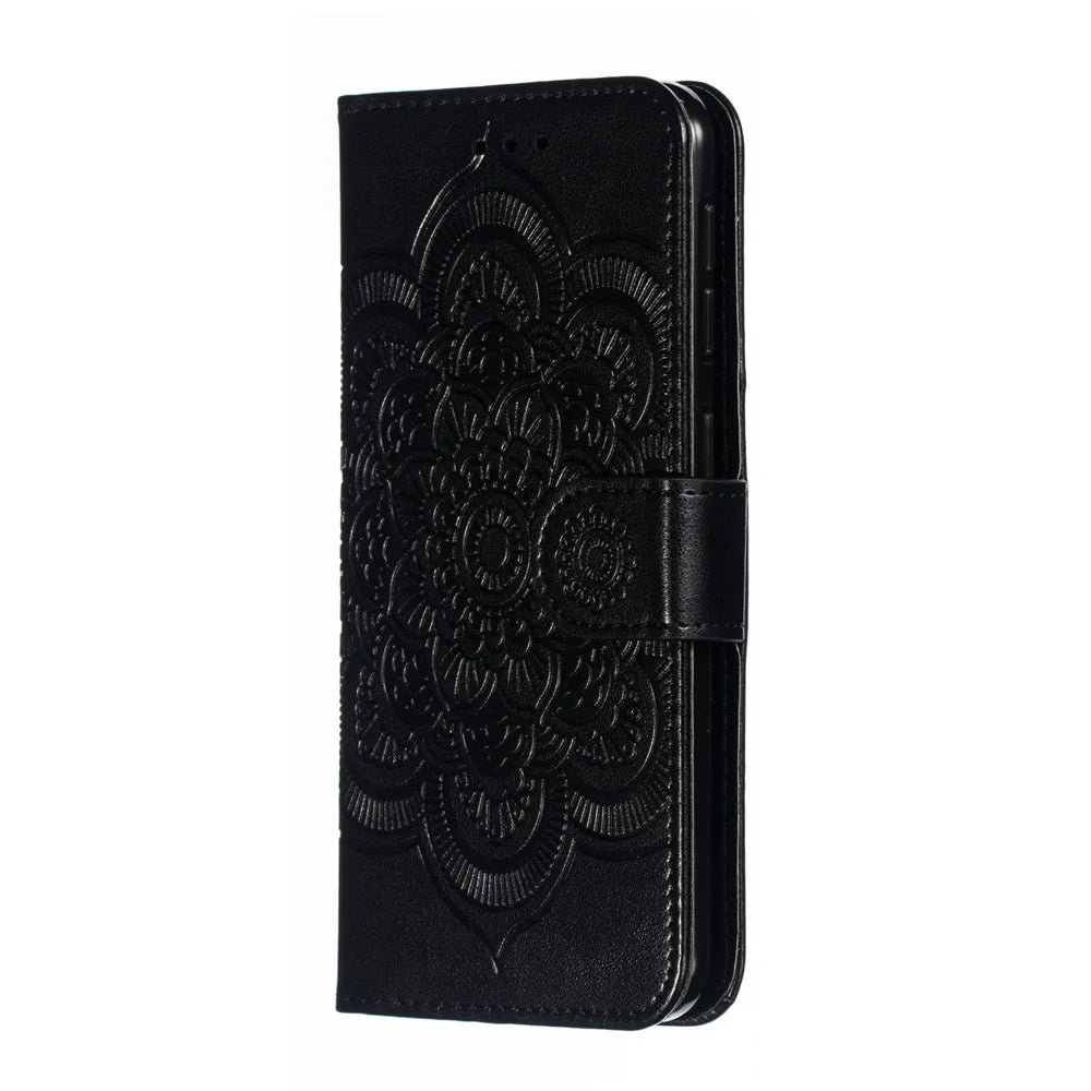 Imprint Mandala Flower Stand Wallet Leather Case for Samsung Galaxy A20e Anti-Scratch Phone Accessory - Black - 3