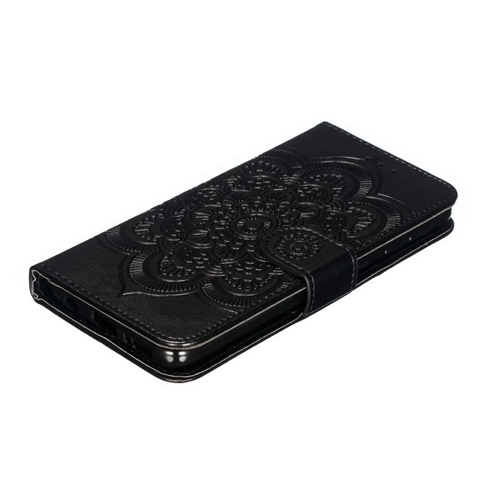 Imprint Mandala Flower Stand Wallet Leather Case for Samsung Galaxy A20e Anti-Scratch Phone Accessory - Black - 5