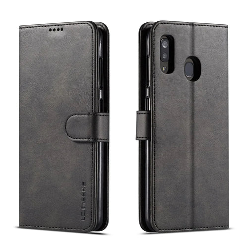LC.IMEEKE Leather Wallet Case for Samsung Galaxy A30/A20 - Black - 1
