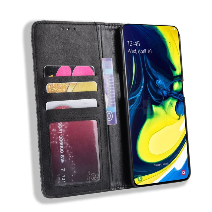 Auto-absorbed Vintage Style PU Leather Wallet Case for Samsung Galaxy A80 / A90 - Black - 5