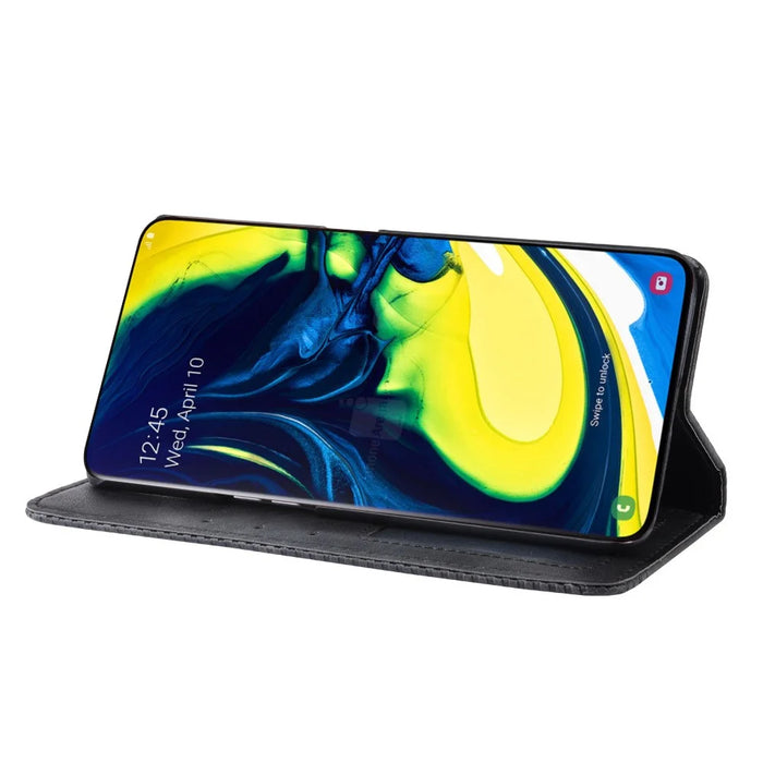 Auto-absorbed Vintage Style PU Leather Wallet Case for Samsung Galaxy A80 / A90 - Black - 6