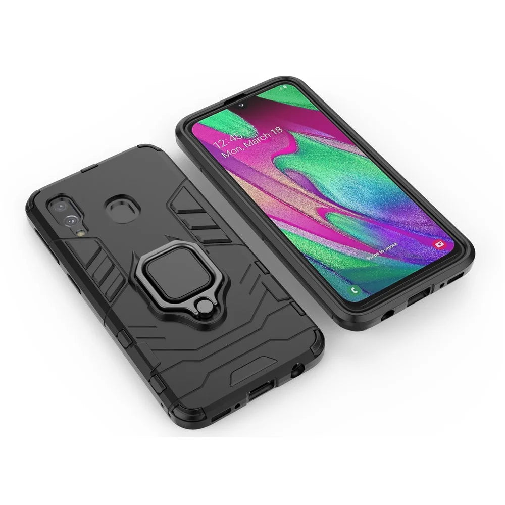 Cool Guard Ring Holder Kickstand PC TPU Hybrid Case for Samsung Galaxy A40 - Black - 3
