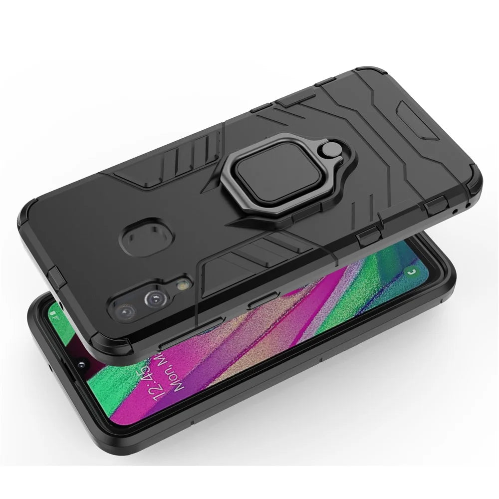 Cool Guard Ring Holder Kickstand PC TPU Hybrid Case for Samsung Galaxy A40 - Black - 5
