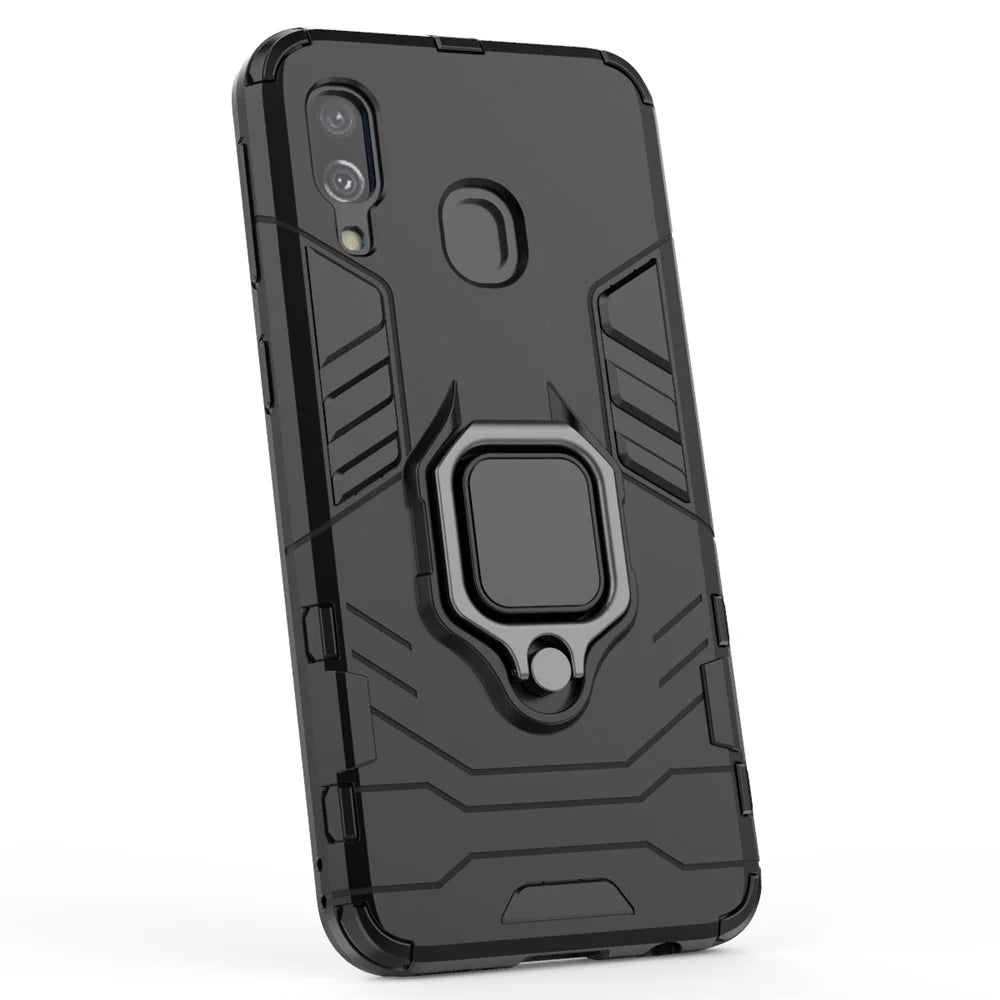 Cool Guard Ring Holder Kickstand PC TPU Hybrid Case for Samsung Galaxy A40 - Black - 6