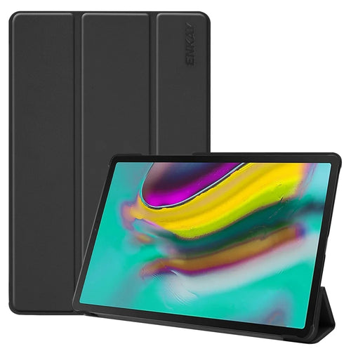ENKAY HAT PRINCE Tri-fold Stand Leather Smart Cover for Samsung Galaxy Tab S5e T720 / T725 - Black - 1