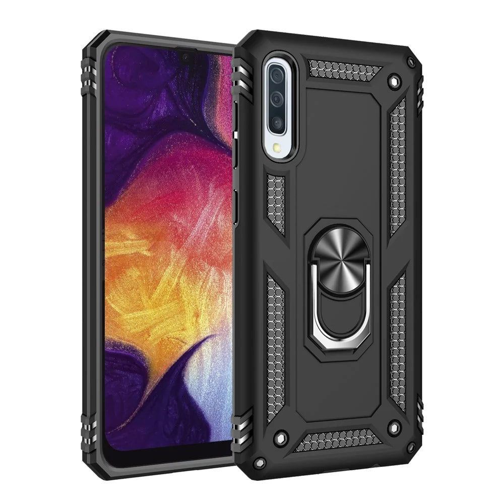 Hybrid PC TPU Kickstand Armor Phone Casing for Samsung Galaxy A50 / A50s / A30s - Black - 1