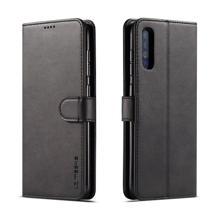 LC.IMEEKE Leather Wallet Case for Samsung Galaxy A70 - Black - 1