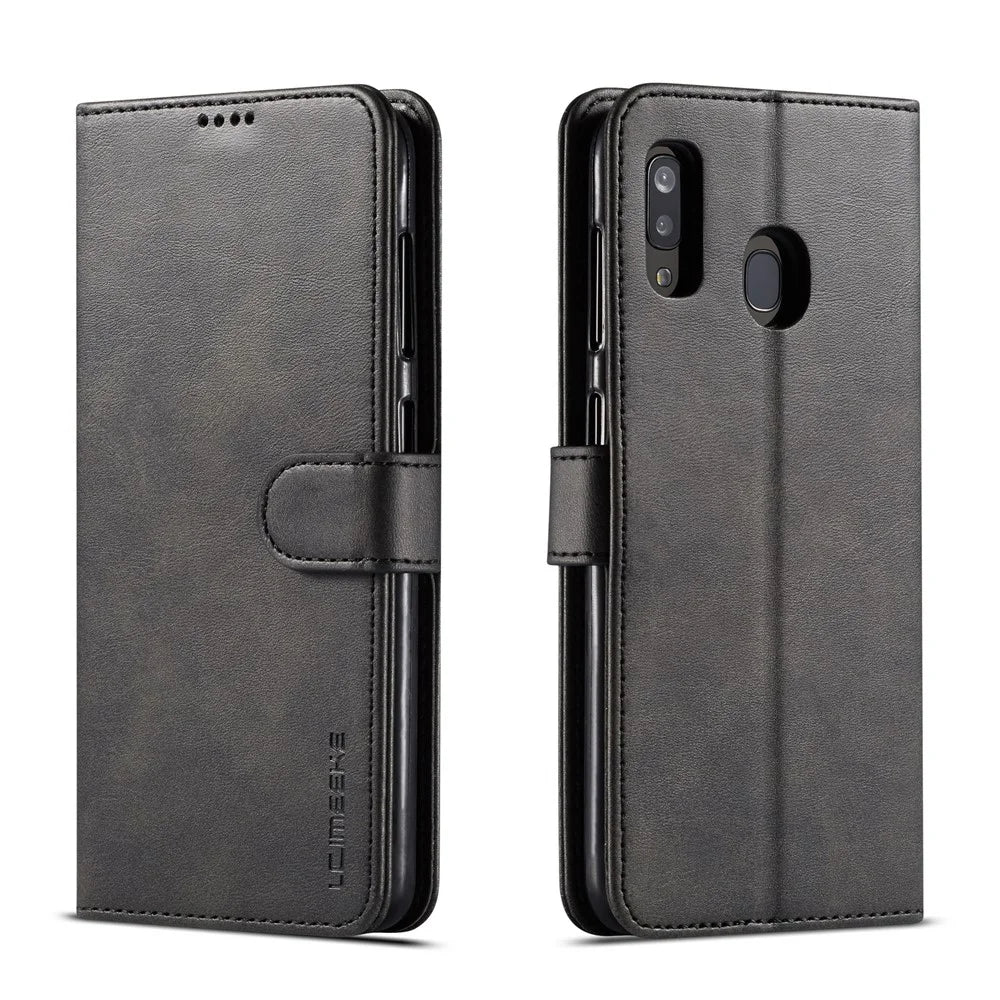 LC.IMEEKE Leather Wallet Case for Samsung Galaxy A40 - Black - 1