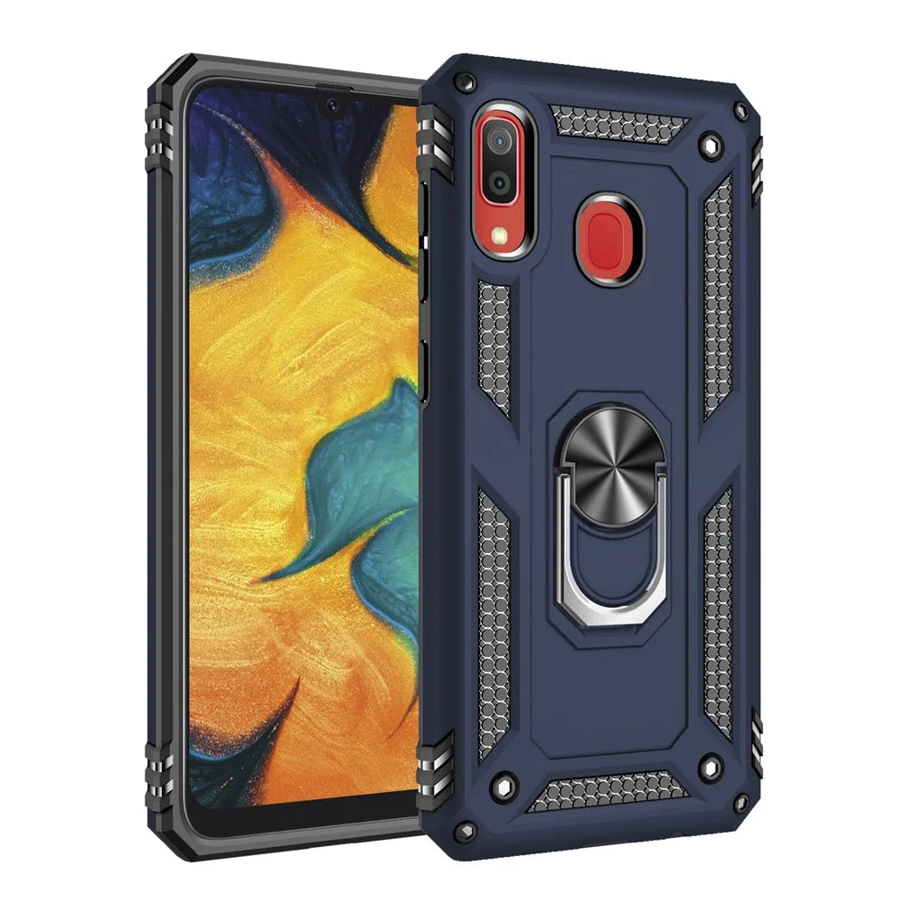 360 Degree Rotatable Ring Kickstand Armor PC TPU Hybrid Phone Case for Samsung Galaxy A30 - Dark Blue - 1