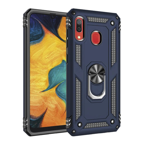 360 Degree Rotatable Ring Kickstand Armor PC TPU Hybrid Phone Case for Samsung Galaxy A30 - Dark Blue - 1