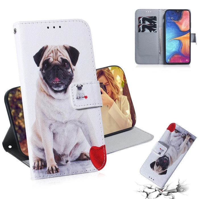Pattern Printing Leather Wallet Case for Samsung Galaxy A20e - Dog and Heart - 1