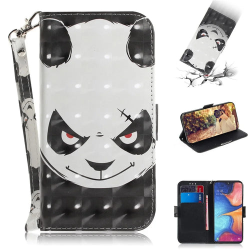 Pattern Printing Light Spot Decor Leather Wallet Stand Case for Samsung Galaxy A20e - Panda Pattern - 1