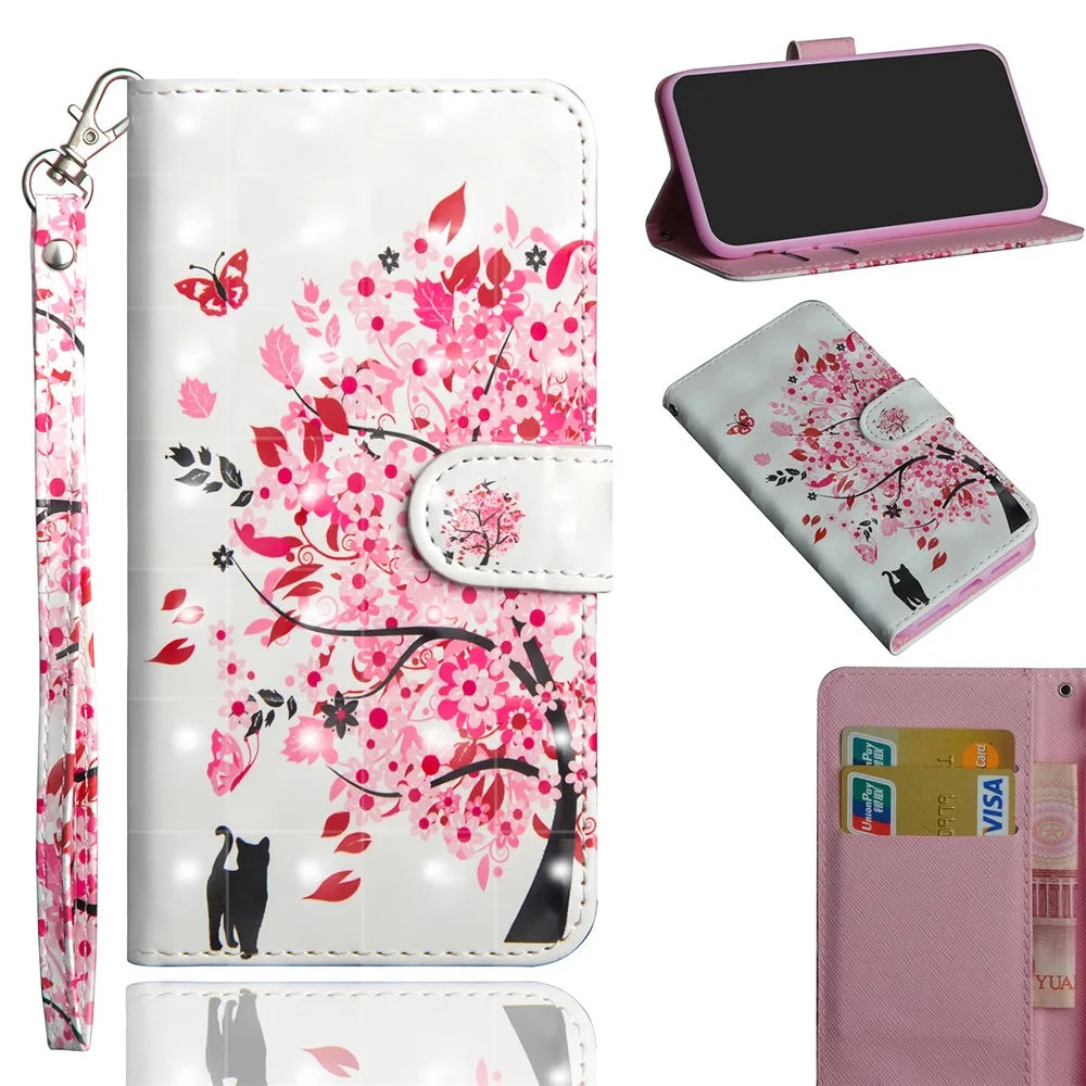 Pattern Printing Light Spot Decor Leather Wallet Cover for Samsung Galaxy A20e - Flowered Tree - 1
