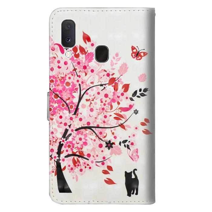 Pattern Printing Light Spot Decor Leather Wallet Cover for Samsung Galaxy A20e - Flowered Tree - 3