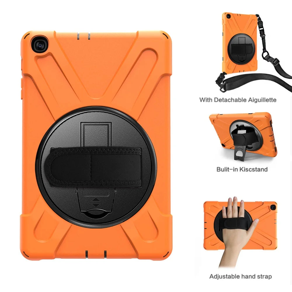 360° Swivel PC + Silicone Combo Kickstand Shell with Shoulder Strap for Samsung Galaxy Tab A 10.1 (2019) SM-T515 - Orange - 1
