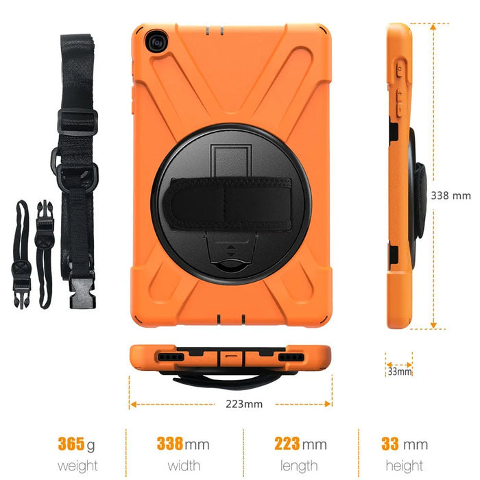 360° Swivel PC + Silicone Combo Kickstand Shell with Shoulder Strap for Samsung Galaxy Tab A 10.1 (2019) SM-T515 - Orange - 2
