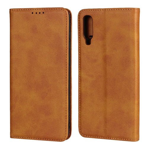 Auto-absorbed Leather Wallet Stand Cover for Samsung Galaxy A70 - Brown - 1