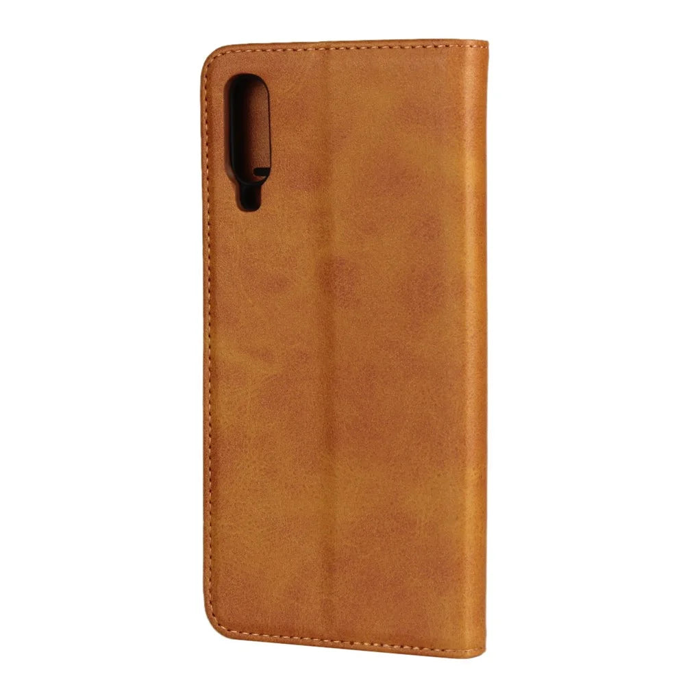 Auto-absorbed Leather Wallet Stand Cover for Samsung Galaxy A70 - Brown - 3
