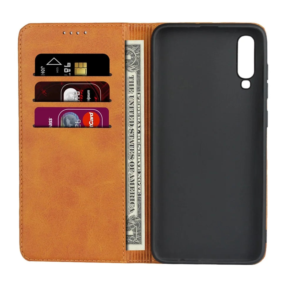 Auto-absorbed Leather Wallet Stand Cover for Samsung Galaxy A70 - Brown - 4
