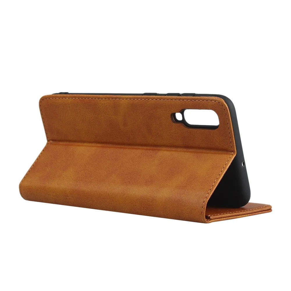 Auto-absorbed Leather Wallet Stand Cover for Samsung Galaxy A70 - Brown - 5