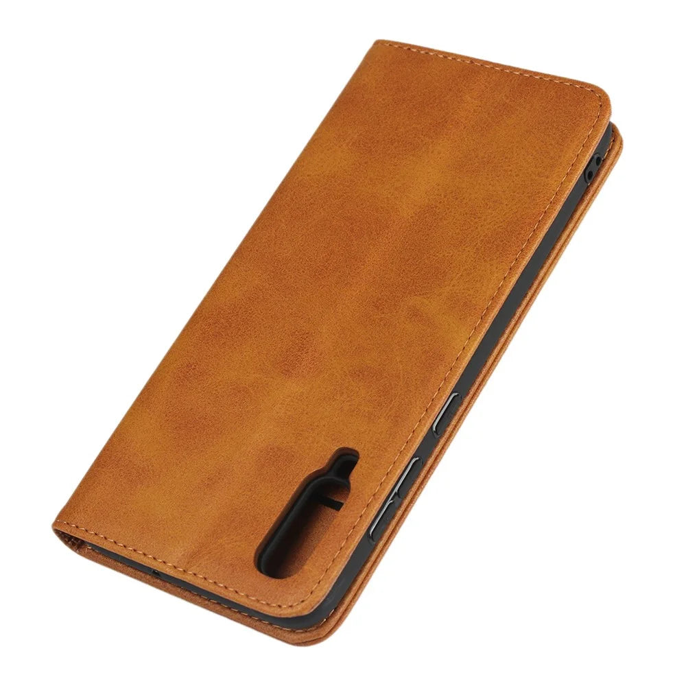 Auto-absorbed Leather Wallet Stand Cover for Samsung Galaxy A70 - Brown - 6