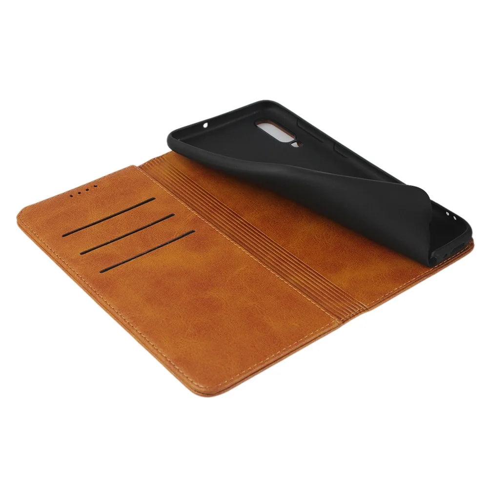 Auto-absorbed Leather Wallet Stand Cover for Samsung Galaxy A70 - Brown - 7