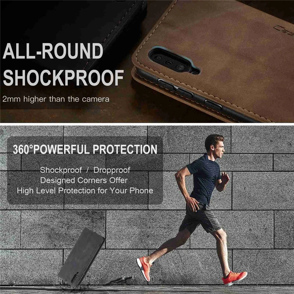 CASEME 013 Series Folio Flip Auto-absorbed Leather Wallet Stand Case for Samsung Galaxy A40 - Black - 7