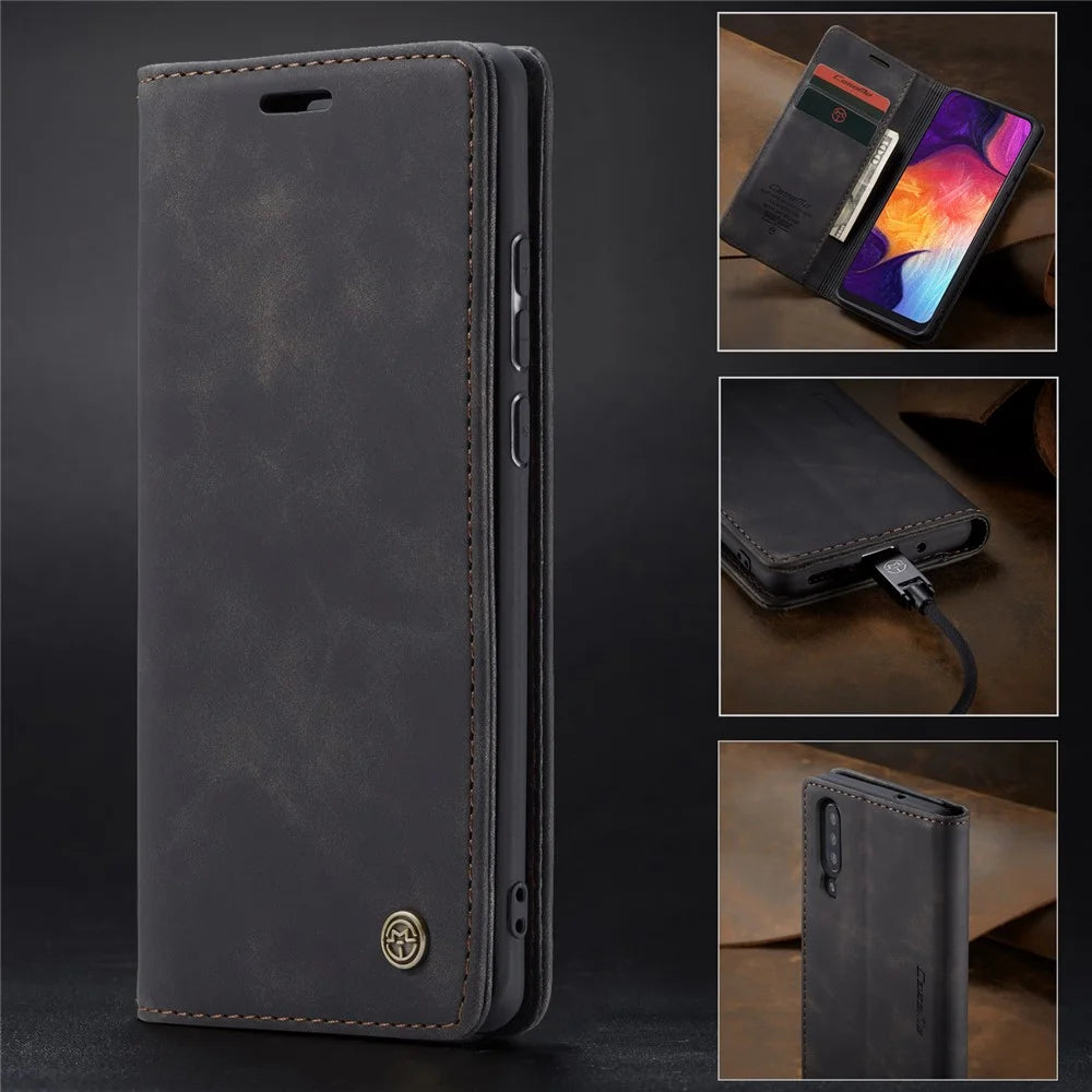 CASEME 013 Series Auto-absorbed Leather Wallet Case for Samsung Galaxy A50 - Black - 2
