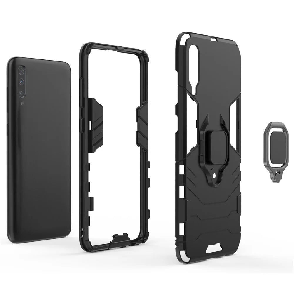 Cool Guard Ring Holder Kickstand PC TPU Hybrid Case for Samsung Galaxy A70 - Black - 5