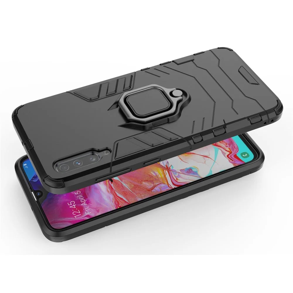 Cool Guard Ring Holder Kickstand PC TPU Hybrid Case for Samsung Galaxy A70 - Black - 6