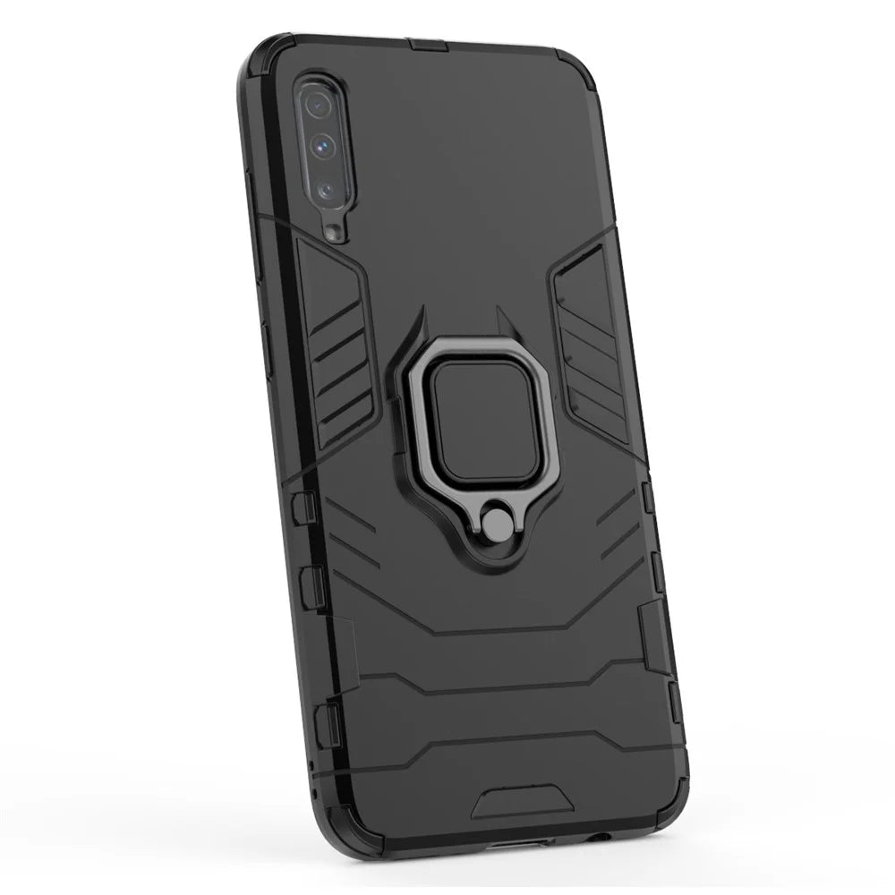 Cool Guard Ring Holder Kickstand PC TPU Hybrid Case for Samsung Galaxy A70 - Black - 7