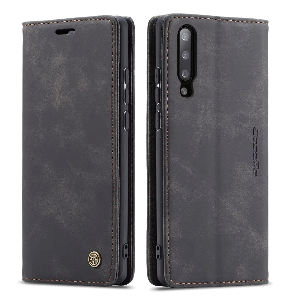 CASEME 013 Series Auto-absorbed Leather Wallet Stand Case for Samsung Galaxy A70 - Black - 2