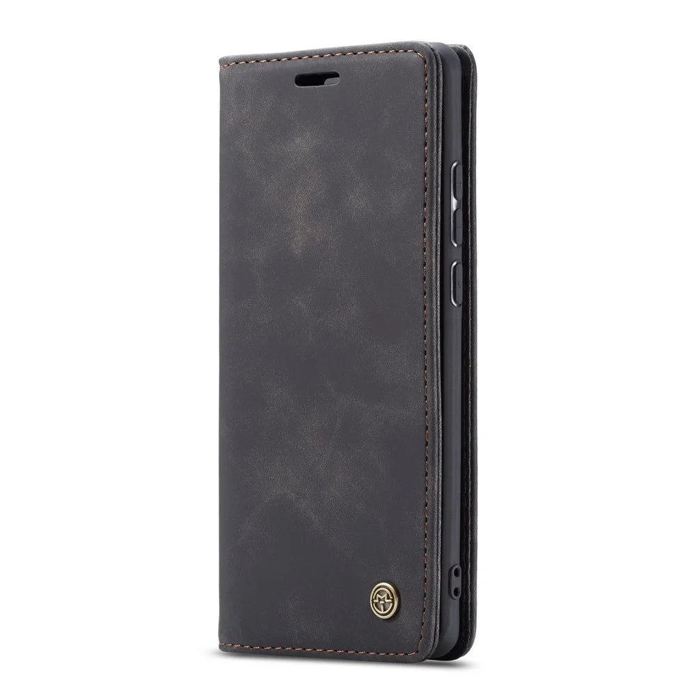 CASEME 013 Series Auto-absorbed Leather Wallet Stand Case for Samsung Galaxy A70 - Black - 7