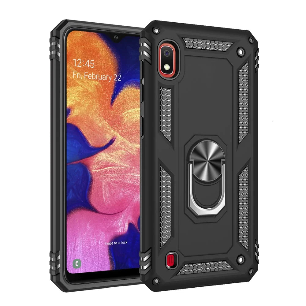 Hybrid PC TPU Kickstand Armor Phone Casing for Samsung Galaxy A10 - Black - 1
