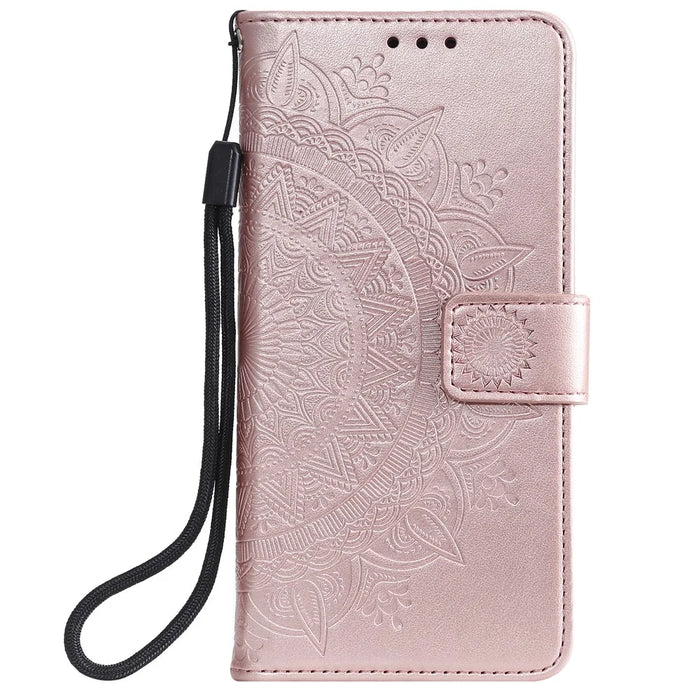 Imprint Mandala Flower Stand Wallet Leather Case for Samsung Galaxy A40 - Rose Gold - 2