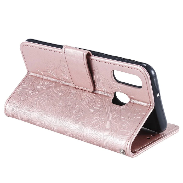 Imprint Mandala Flower Stand Wallet Leather Case for Samsung Galaxy A40 - Rose Gold - 5