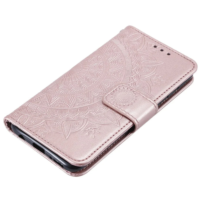 Imprint Mandala Flower Stand Wallet Leather Case for Samsung Galaxy A40 - Rose Gold - 7