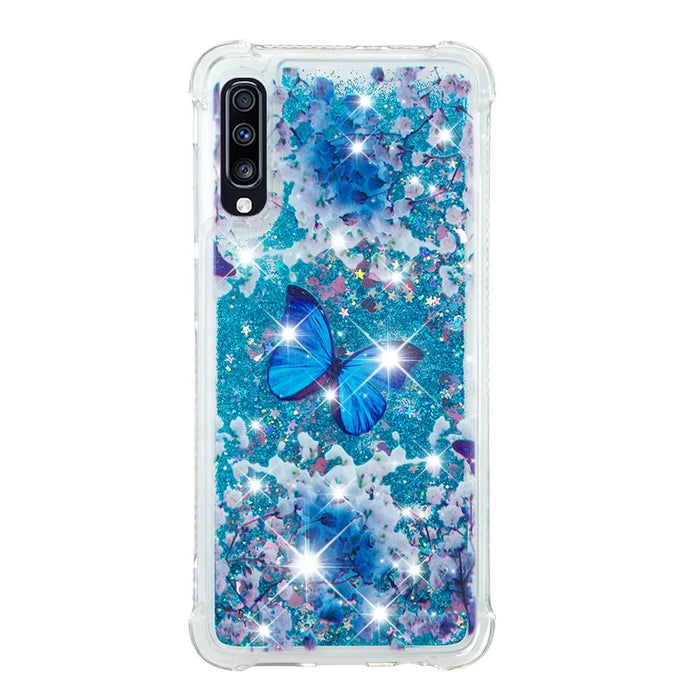 Liquid Glitter Powder Patterned Quicksand Shockproof TPU Back Case for Samsung Galaxy A70 - Blue Butterfly - 2