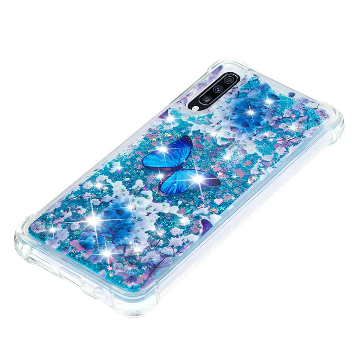 Liquid Glitter Powder Patterned Quicksand Shockproof TPU Back Case for Samsung Galaxy A70 - Blue Butterfly - 4