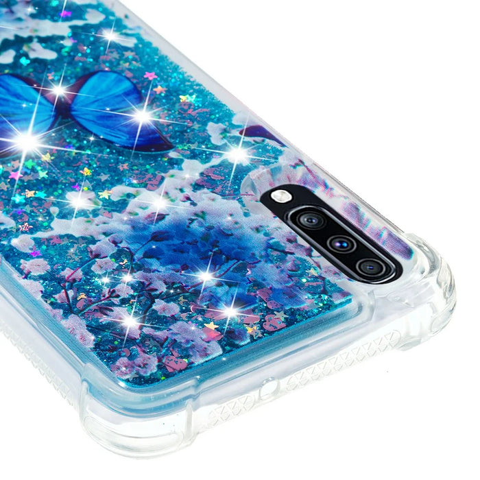 Liquid Glitter Powder Patterned Quicksand Shockproof TPU Back Case for Samsung Galaxy A70 - Blue Butterfly - 5