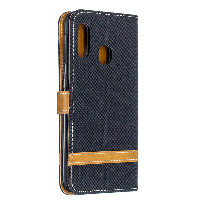 Jeans Cloth Leather Wallet Case for Samsung Galaxy A20e - Black - 3