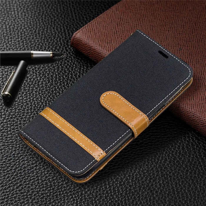 Jeans Cloth Leather Wallet Case for Samsung Galaxy A20e - Black - 7