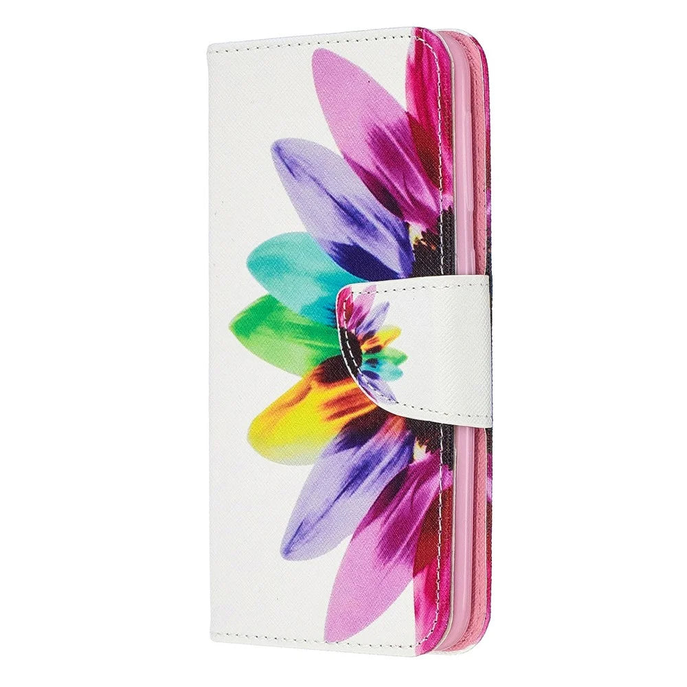 Pattern Printing Leather Wallet Case for Samsung Galaxy A20e - Colorful Petals - 2