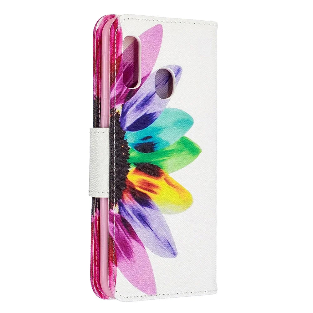 Pattern Printing Leather Wallet Case for Samsung Galaxy A20e - Colorful Petals - 3