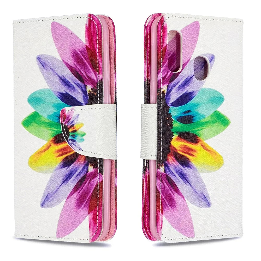 Pattern Printing Leather Wallet Case for Samsung Galaxy A20e - Colorful Petals - 4