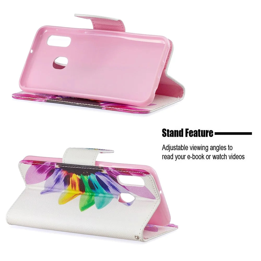 Pattern Printing Leather Wallet Case for Samsung Galaxy A20e - Colorful Petals - 5