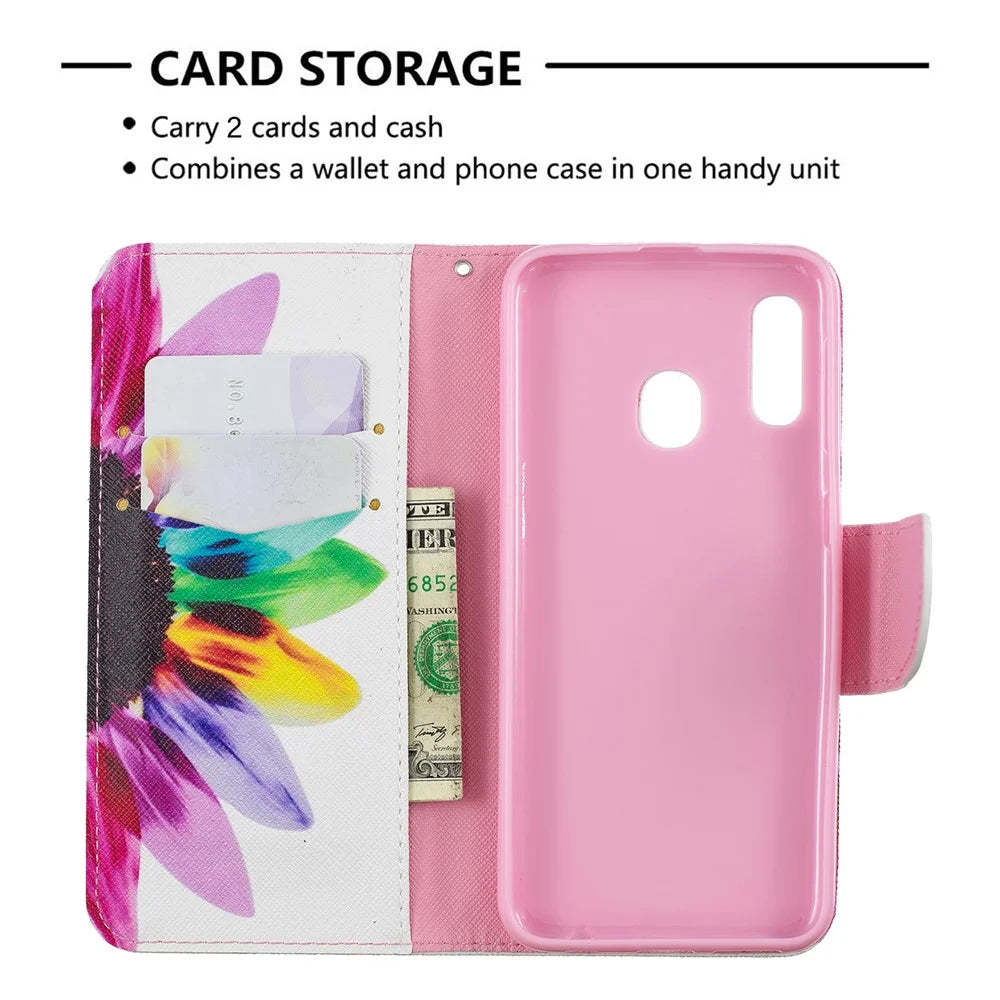Pattern Printing Leather Wallet Case for Samsung Galaxy A20e - Colorful Petals - 6