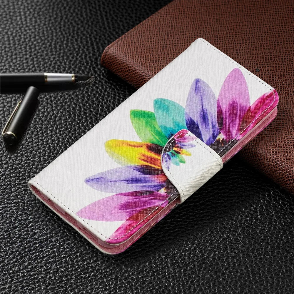 Pattern Printing Leather Wallet Case for Samsung Galaxy A20e - Colorful Petals - 7